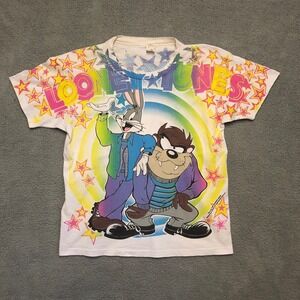 Vintage 1994 Looney Tunes Bugs Bunny Taz AOP T-Shirt Sun Sportswear L Grail 90's